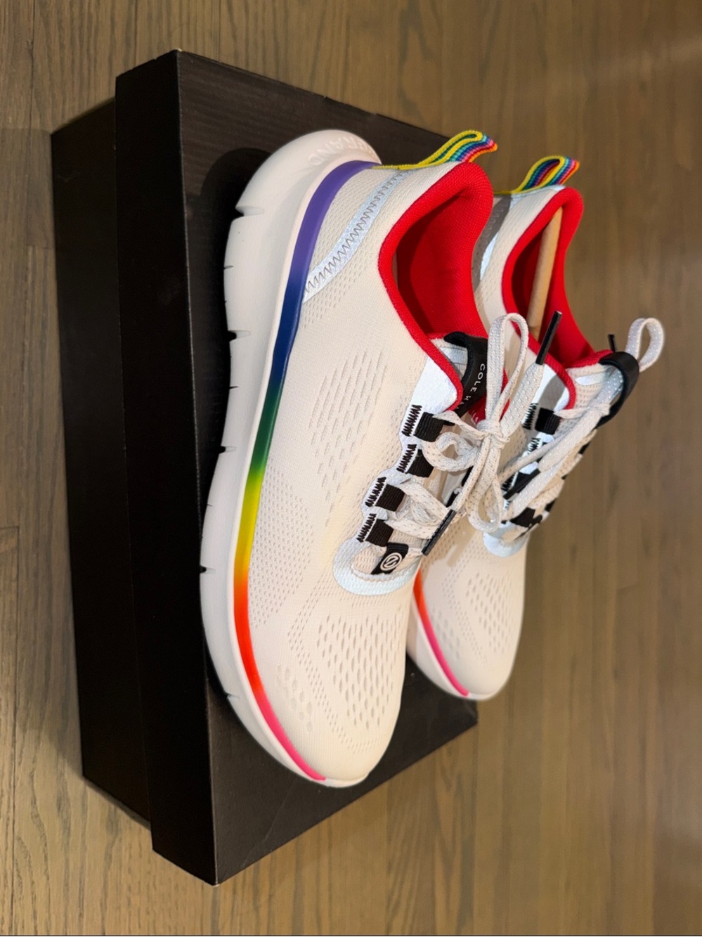 Cole Haan White Sneakers with Rainbow Heel Tabs